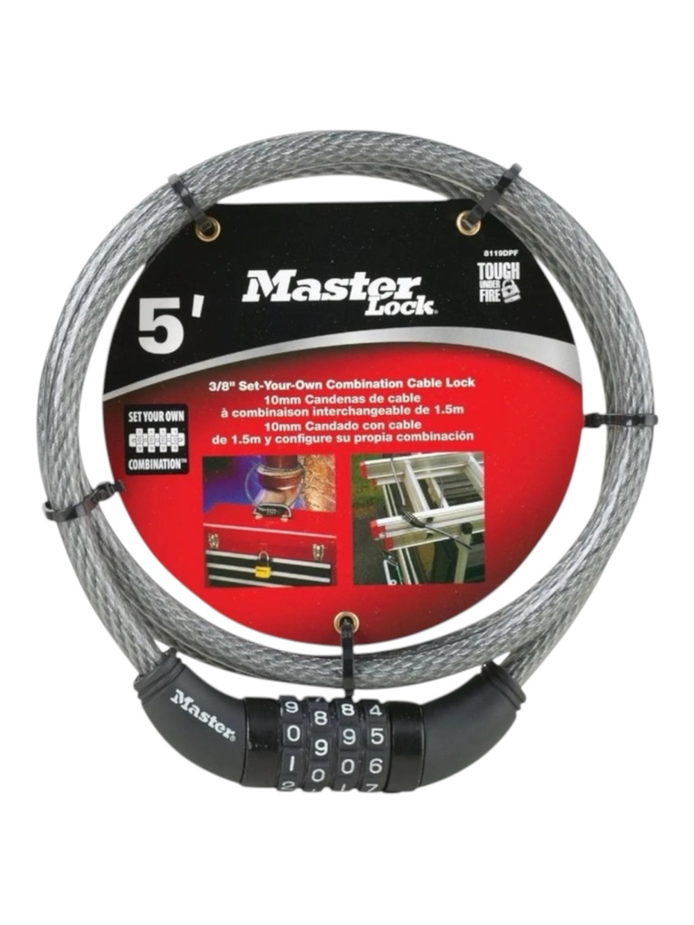 new Master Lock ⍟ Chains Cable Keyless Self Combination Lock ⍟ Silver ⍟ 5’